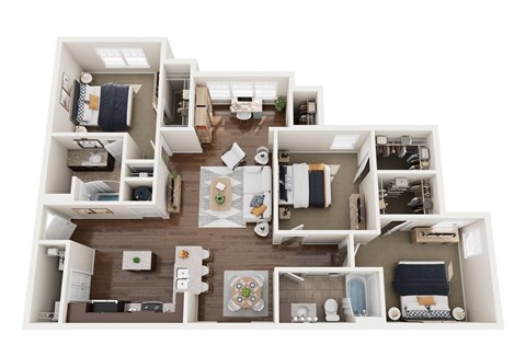 Floor plan for 3 beds, 2 baths, 1304 sqft
